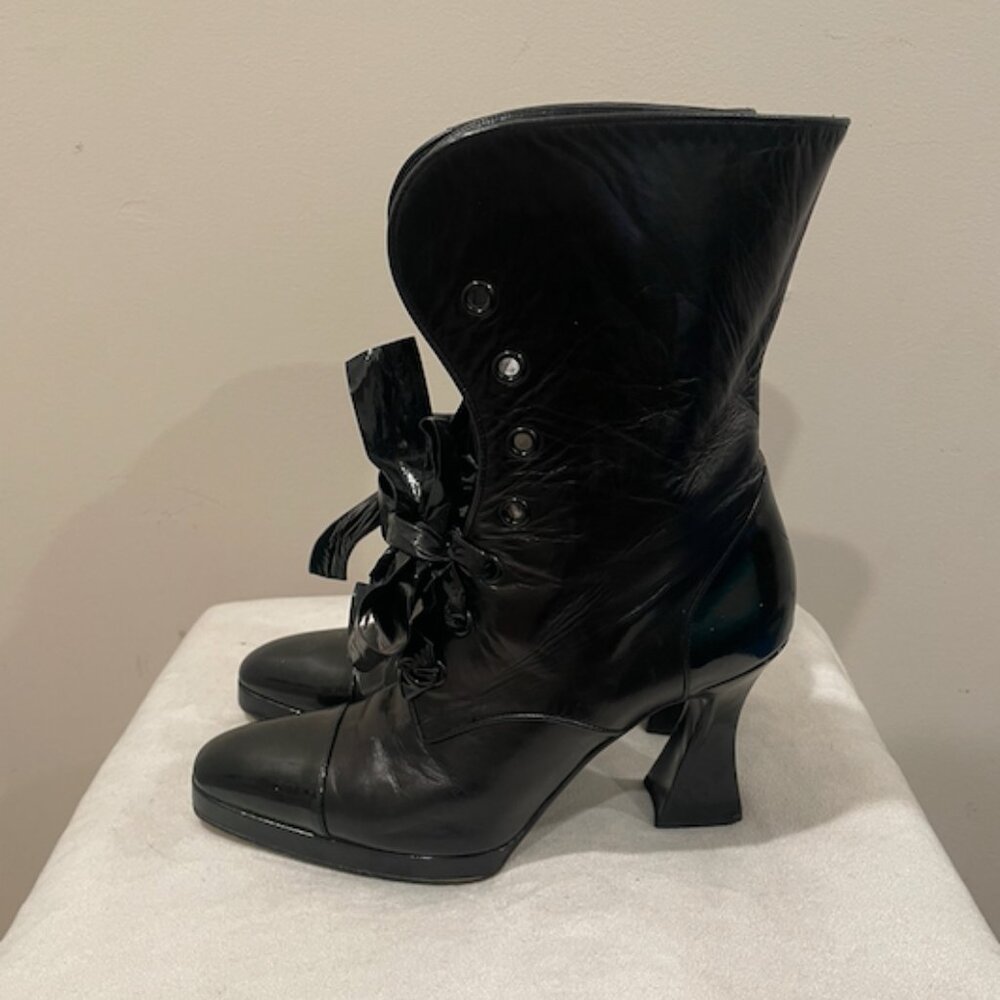 Chanel Vintage Black Patent Leather Lace Up Boots c1994 - Picture 2 of 9